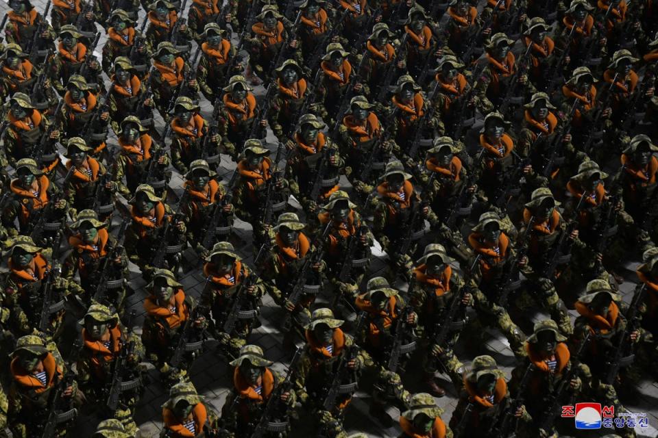 Soldiers participate in a military parade to commemorate the 70th anniversary of the Korean War armistice in Pyongyang (via REUTERS)