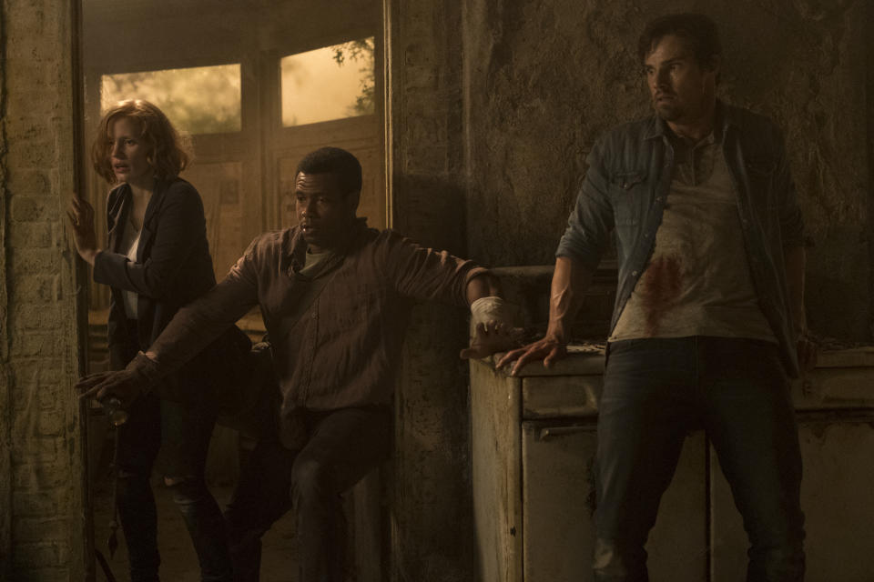 (L-r) Jessica Chastain as Beverly Marsh, Isaiah Mustafa as Mike Hanlon and Jay Ryan as Ben Hanscom in 'It Chapter Two' | Brooke Palmer—Warner Bros. Pictures
