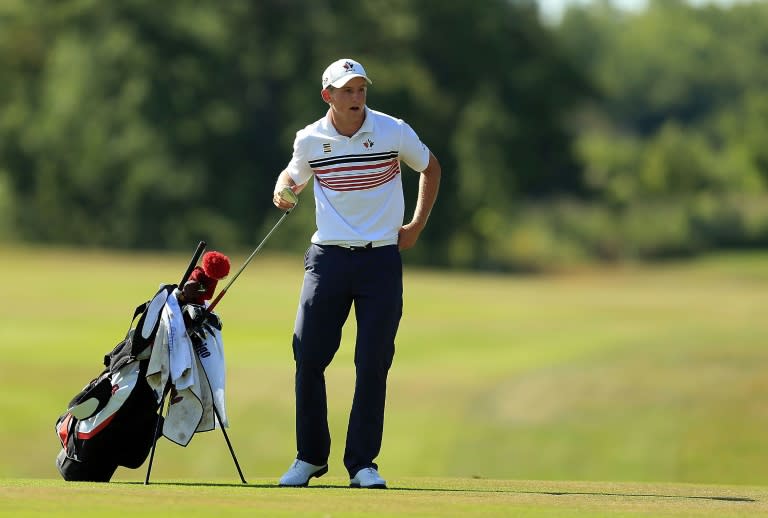 Jared du Toit of Canada prepares to take his second shot on the 16th hole during the third round of the Canadian Open, on July 23, 2016 in Oakville, Canada