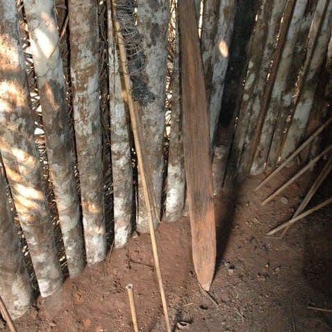 A stake and resin torch found by FUNAI workers near the man in the hole's hut - Credit: Fiona Waston