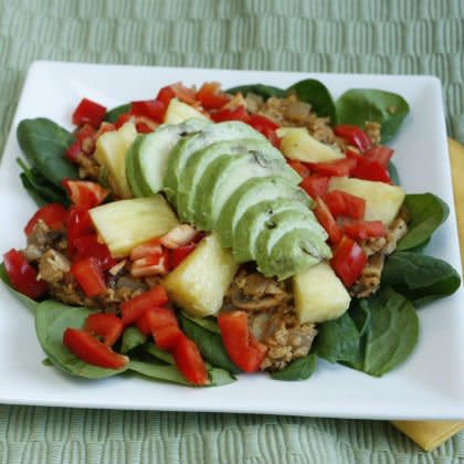 Vegetarian Oatmeal on a Bed of Spinach