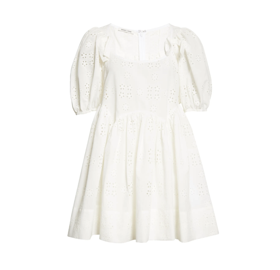 Hugo Floral Eyelet Puff Sleeve Cotton Babydoll Dress