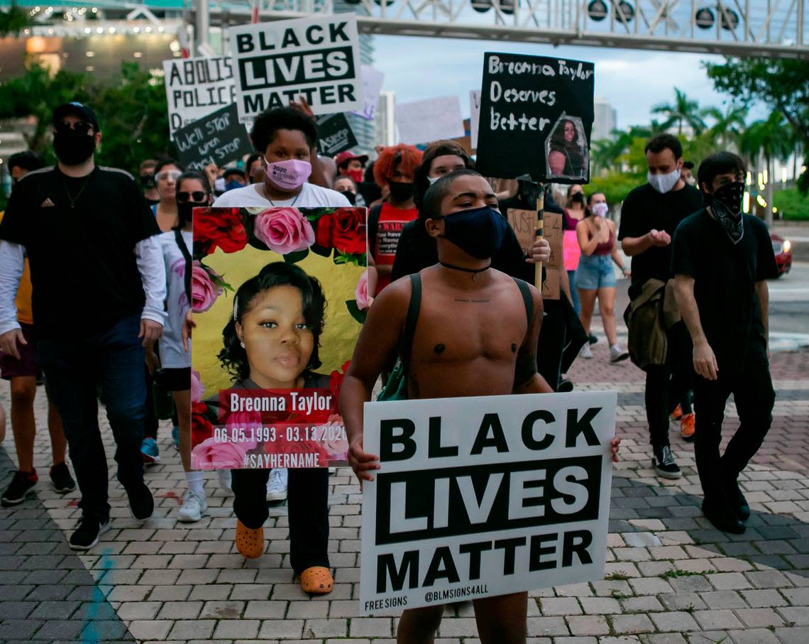 Activists participate in the Miami March for Breonna Taylor in downtown Miami on Saturday, September 26, 2020.