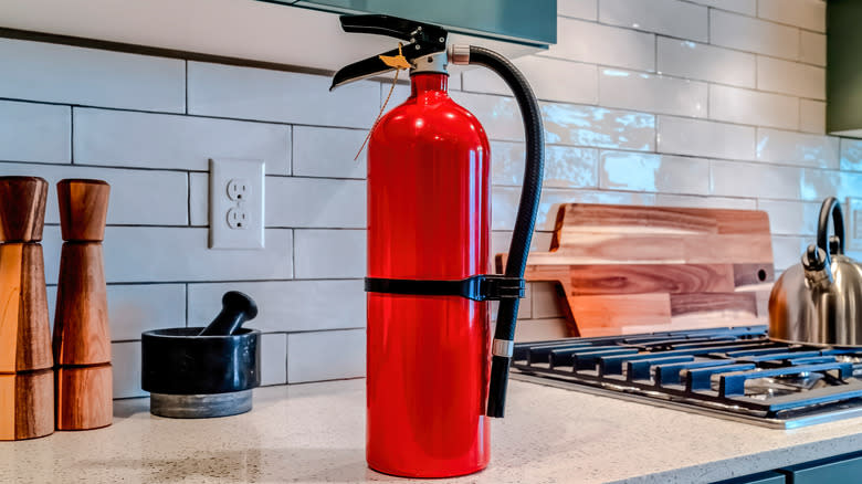 Fire extinguisher in kitchen