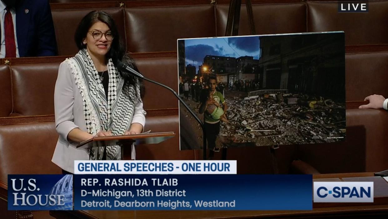 Rep. Rashida Tlaib (D-Mich.), Congress' only Palestinian American, speaks in support of Palestinians and against the Israeli bombing of Gaza on May 13, 2021. (Photo: C-Span)