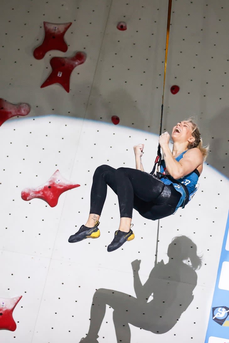 <span>Aleksandra Miroslaw has not lost a Speed World Cup since 2019.</span> (Photo: Dimitris Tosidis/IFSC)