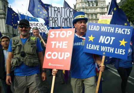 Anti-Brexit protester Steve Bray walks during a demonstration at Westminster, in London