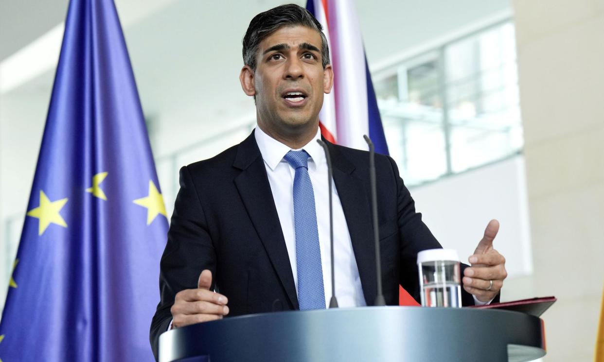 <span>Prime minister Rishi Sunak during a visit to Berlin last week. He could face a rebellion if the local election results go badly.</span><span>Photograph: snapshot/Future Image/B Elmenthaler/Rex/Shutterstock</span>
