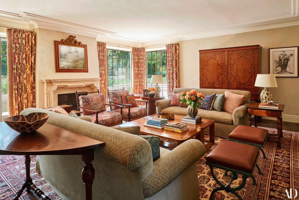 Jasper sofas in Rose Tarlow Melrose House fabrics face off in the family room.