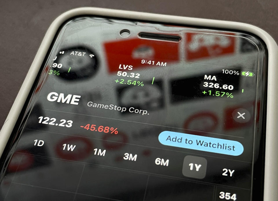 Photo by: STRF/STAR MAX/IPx 2021 2/2/21 GameStop, AMC and Silver stock prices plunge as Reddit short-squeeze loses steam. STAR MAX Photo: GameStop, AMC, Reddit, Robinhood, WallStreetBets, Stock Graphs and logos photographed off Apple devices..