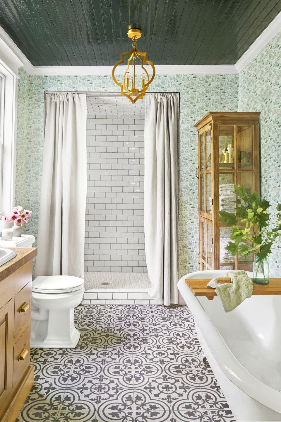 <p>Bring on the patterns! Double up on geometrics and florals by pairing a detailed wallpaper with patterned tiles. </p>