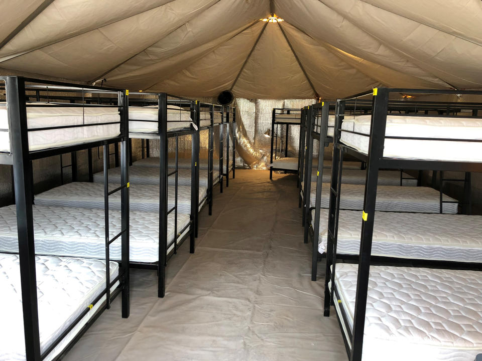<p>The inside of a dormitory at the Tornillo facility, a shelter for children of detained migrants, is seen in this photo provided by the U.S. Department of Health and Human Services, in Tornillo, Texas, June 14, 2018. (Photo: ACF/HHS/Handout via Reuters) </p>