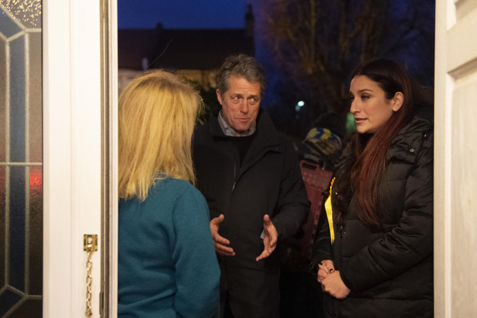 (right) Liberal Democrat's candidate for Finchley and Golders Green, Luciana Berger and Hugh Grant canvassing in Finchley while on the General Election campaign trail.