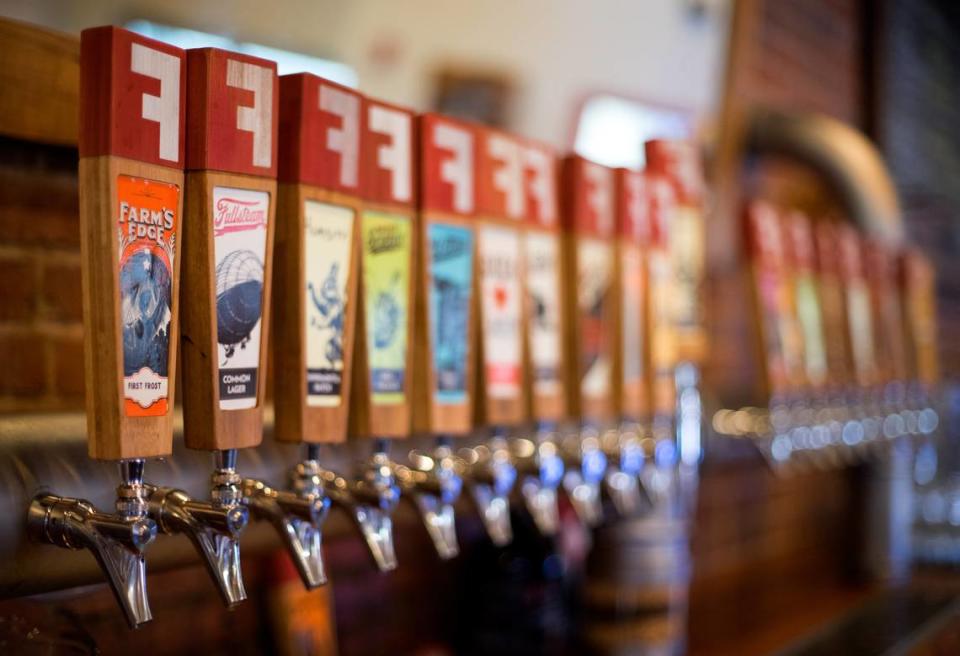 A line of taps at Fullsteam Brewery in Durham, N.C.. Fullsteam is one of the many craft breweries to spring up in the state in the last decade.