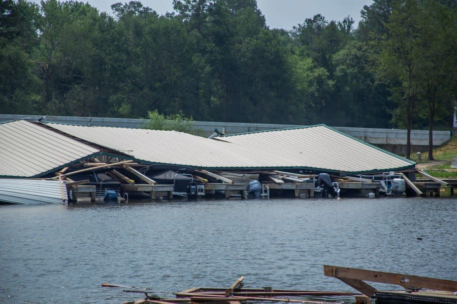 Storm damage at the Lake Palestine Marina