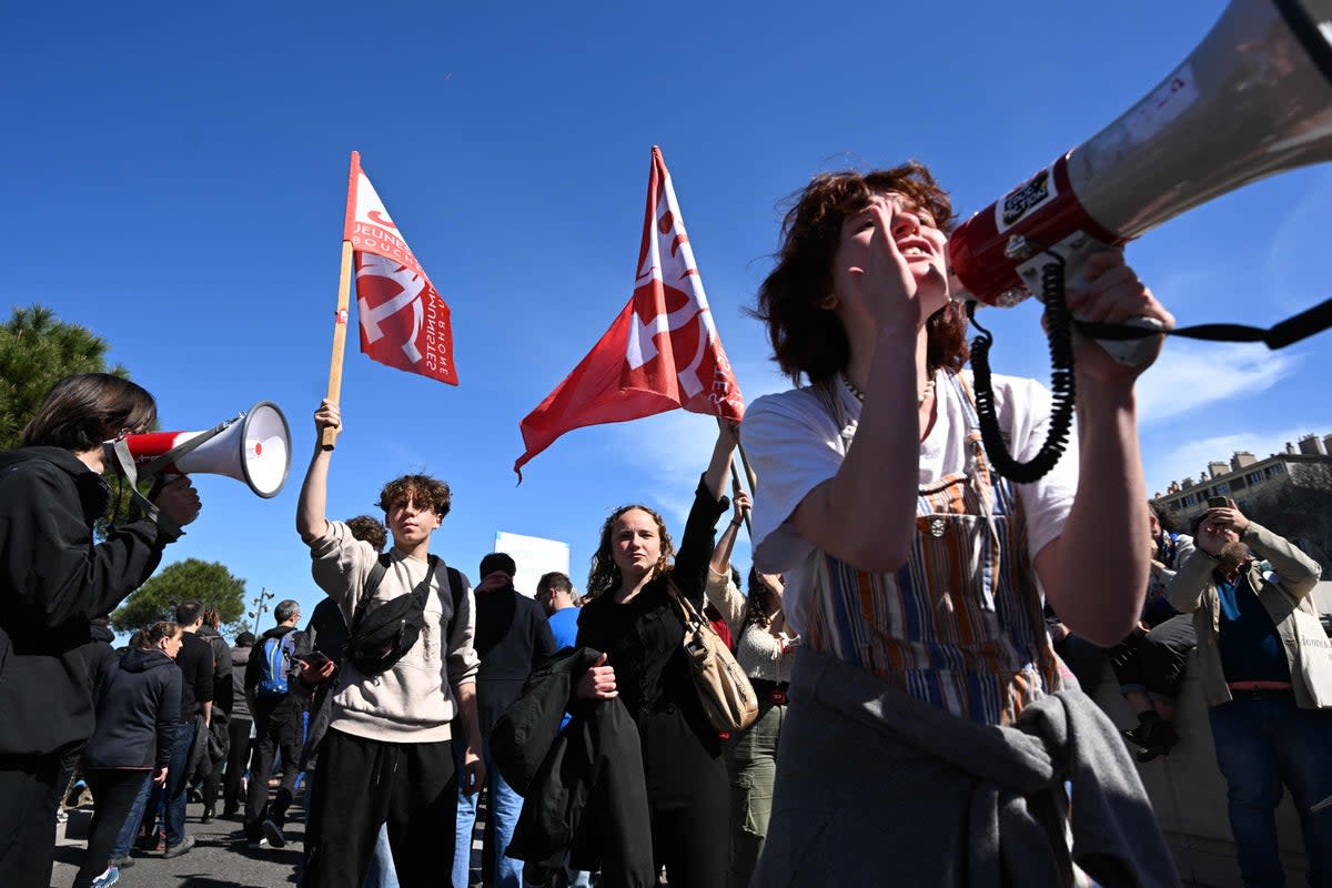 Anti-government protesters in Marseille on Tuesday  (AFP)