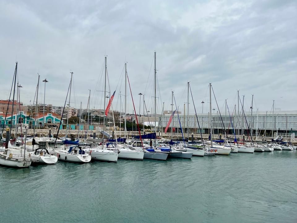 boats in harbor in lisbon Portugal