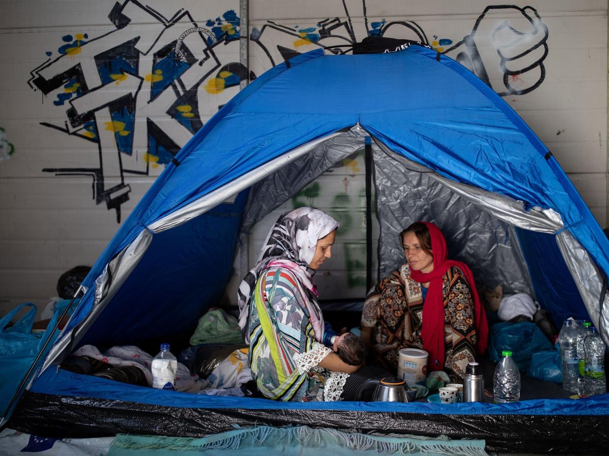 Refugees and migrants from the destroyed Moria camp were forced to find shelter on the island of Lesbos, Greece (REUTERS)