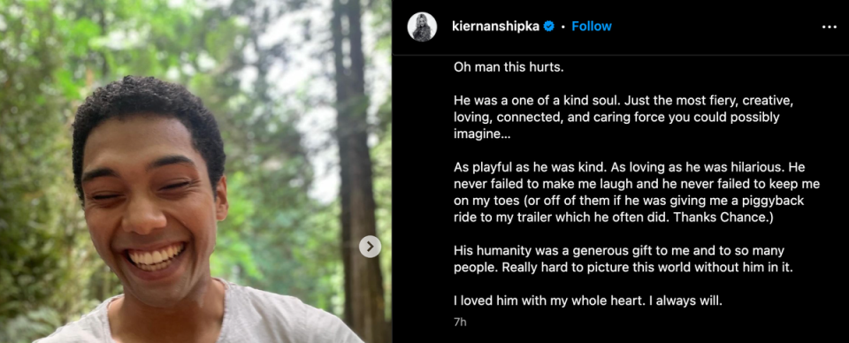 Kiernan Shipka pays tribute to Chance Perdomo (Instagram)