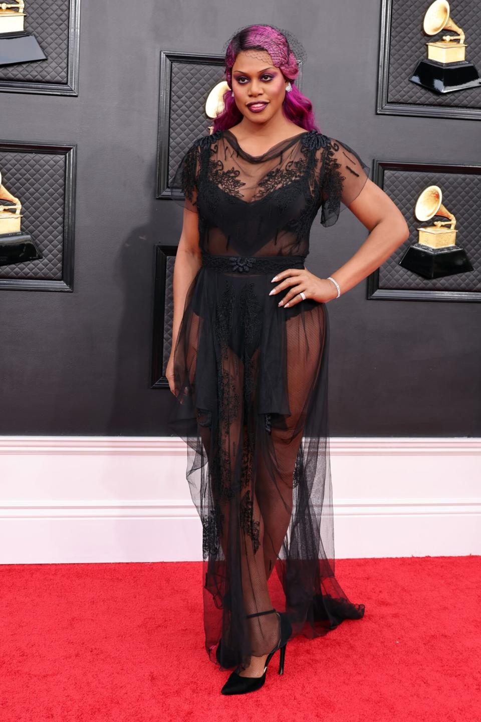 Laverne Cox 2022 Grammys Red Carpet Black Dress