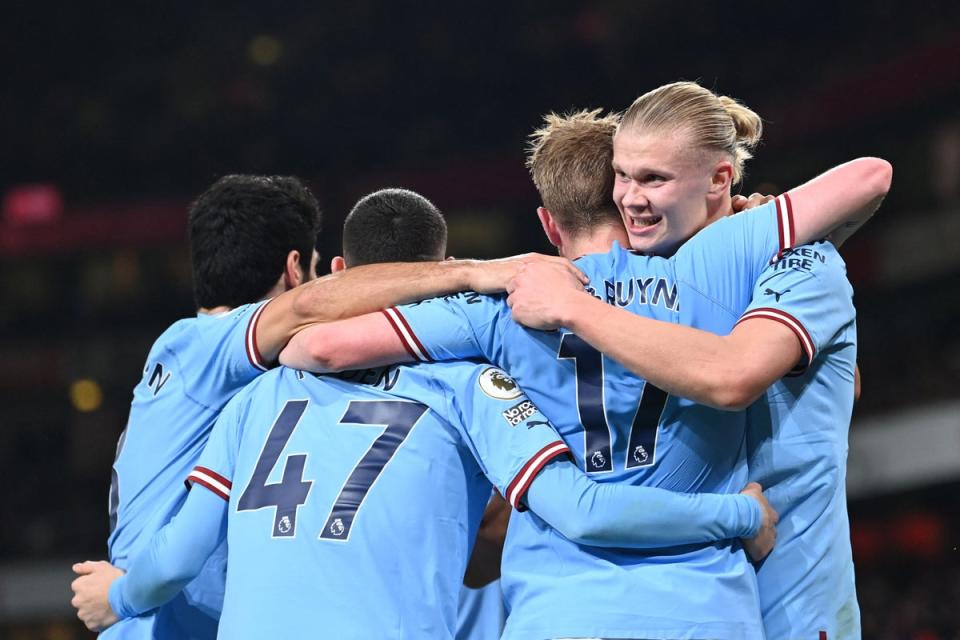 Erling Haaland has hit 33 goals already for Manchester City across all competitions this term (AFP via Getty Images)