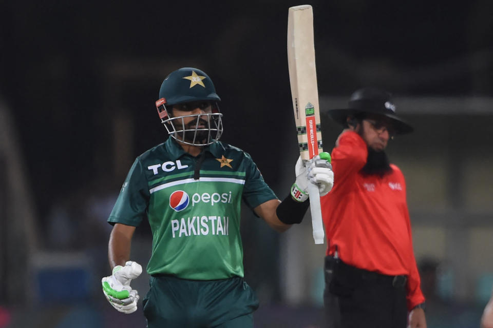 Babar Azam, pictured here after scoring a century in the third ODI against Australia.