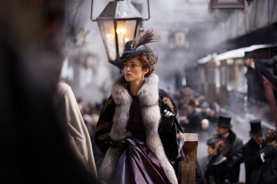 Keira Knightley on a train platform