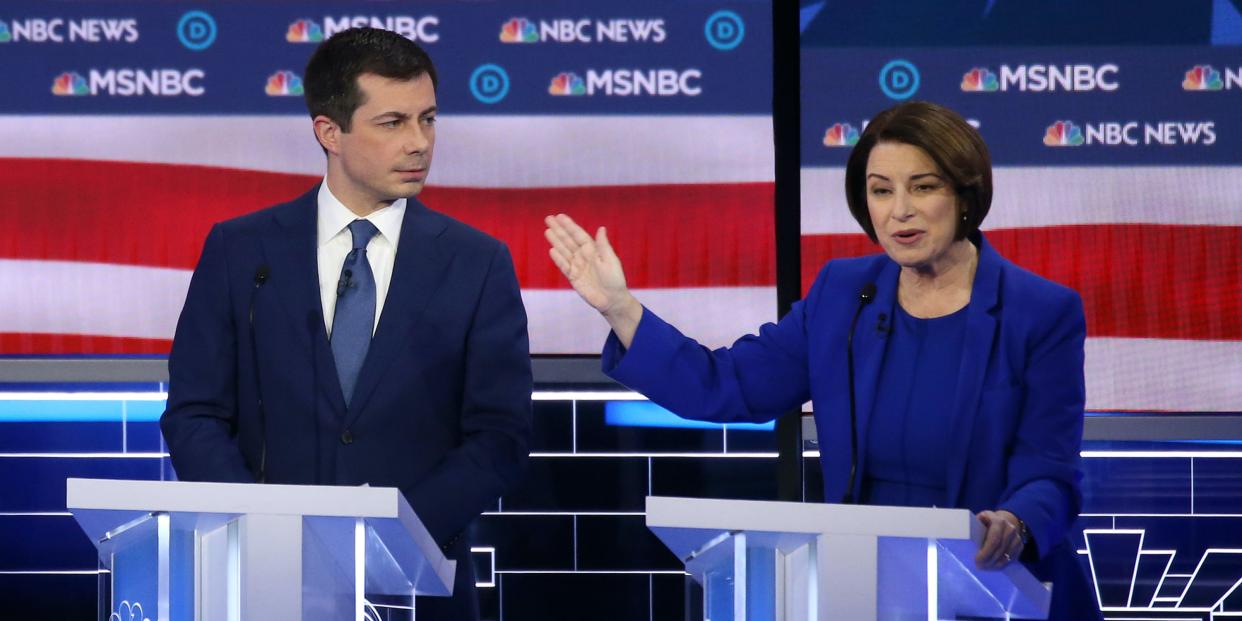 South Bend, Indiana Mayor Pete Buttigieg (L) and Sen. Amy Klobuchar (D-MN)