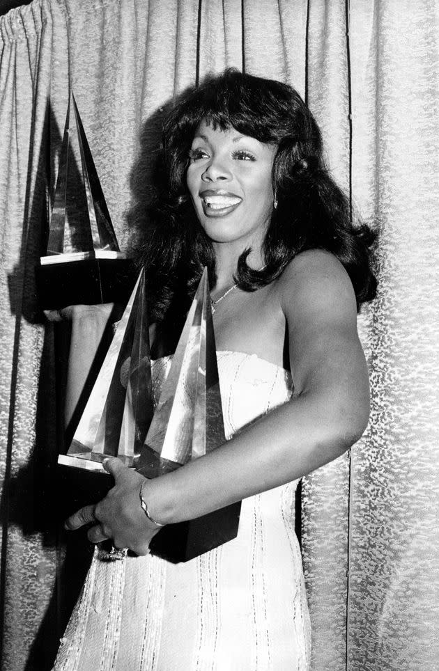 Donna Summer holds the three statuettes she won at the American Music Awards on Jan. 12, 1979, in Los Angeles. A few months later, she was featured in Rona Barrett's Hollywood magazine, which included a portrait that now has fans seeing her 