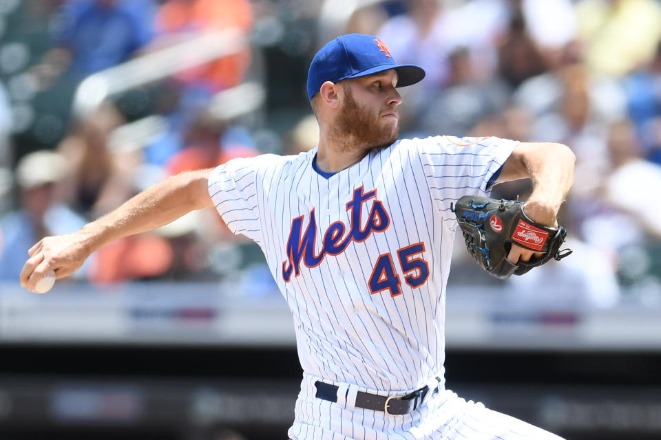 NEW YORK, NEW YORK - JUNE 06: Zack Wheeler #45 of the New York Mets pitches during the fourth inning of the game against the San Francisco Giants at Citi Field on June 06, 2019 in the Queens borough of New York City. (Photo by Sarah Stier/Getty Images)