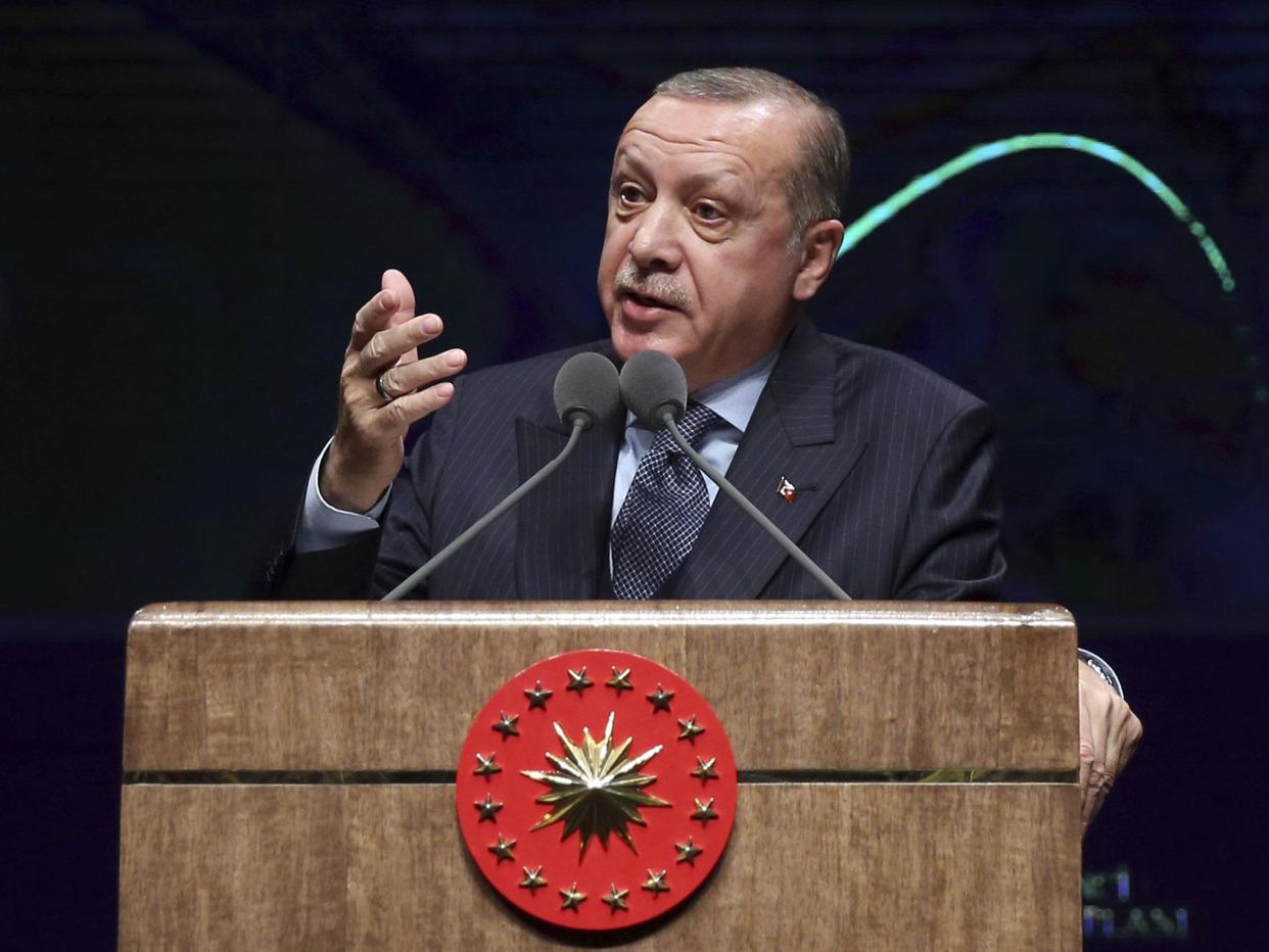 Turkish President Recep Tayyip Erdogan speaks in Ankara on Wednesday: AP