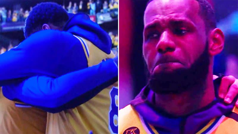 Seen here, LeBron James and his Lakers teammates choked back tears during tributes to Kobe Bryant.