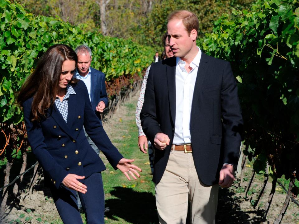 Kate Middleton wears a Gap shirt as she walks in a vineyard with Prince William.