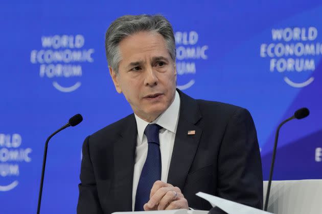 U.S. Secretary of State Antony Blinken speaks at the Annual Meeting of World Economic Forum in Davos, Switzerland on Jan. 17. 