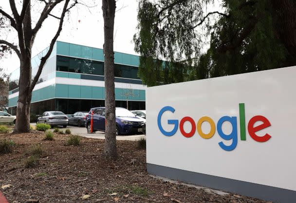 PHOTO: A sign is posted in front of an office at Google headquarters on Feb. 2, 2023 in Mountain View, Calif. (Justin Sullivan/Getty Images, FILE)