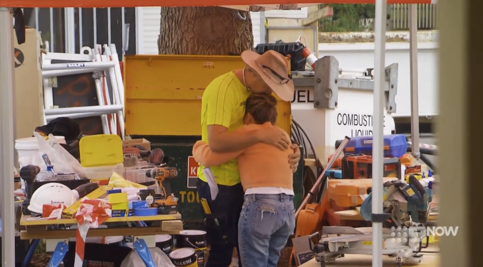 The Block's Kirsty and Jesse embrace as she hears her grandmother passed away