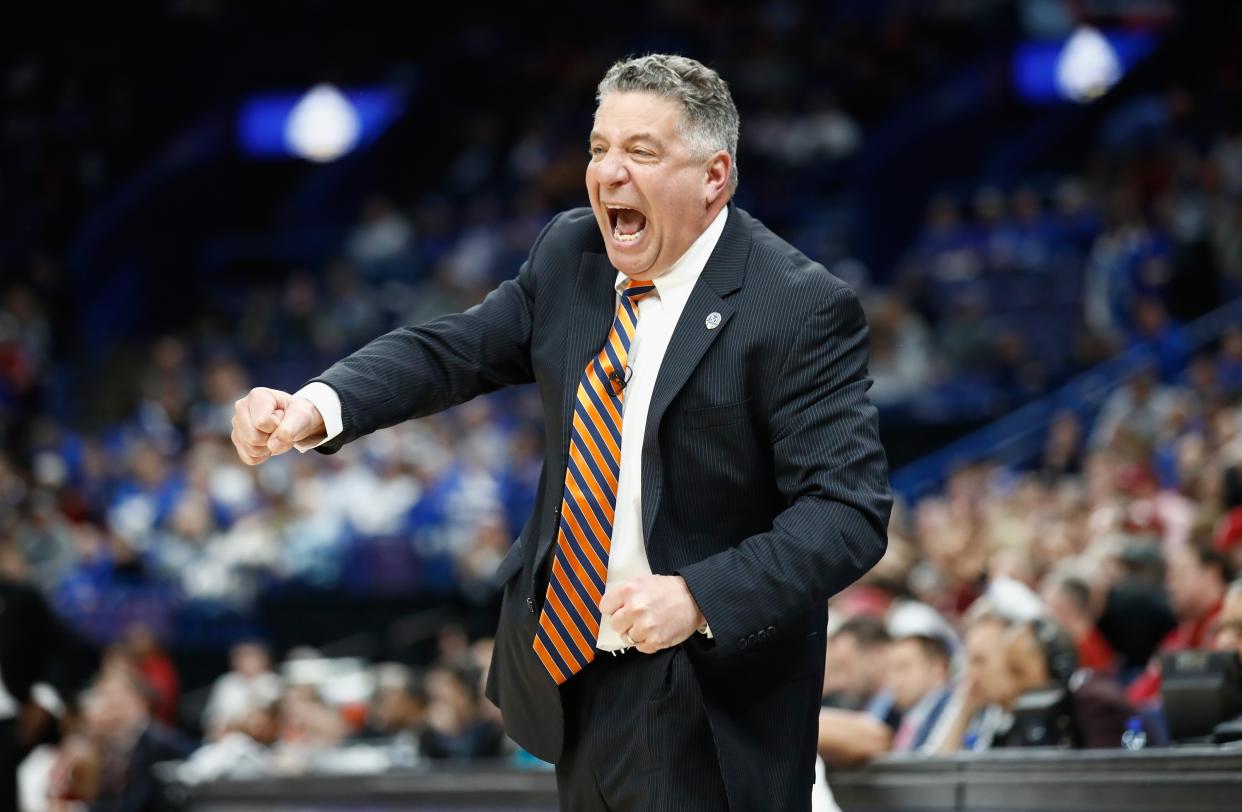 ST LOUIS, MO – MARCH 09: Head coach Bruce Pearl of Auburn Tigers reacts during the game against the Alabama Crimson Tide in the quarterfinals round of the 2018 SEC Basketball Tournament at Scottrade Center on March 9, 2018 in St Louis, Missouri. (Photo by Andy Lyons/Getty Images)