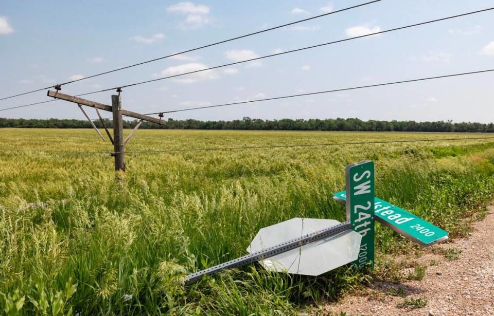 Damage in Halstead was extensive after a storm packing winds near 100 miles per hour, and possibly a tornado, struck the area on Sunday night.