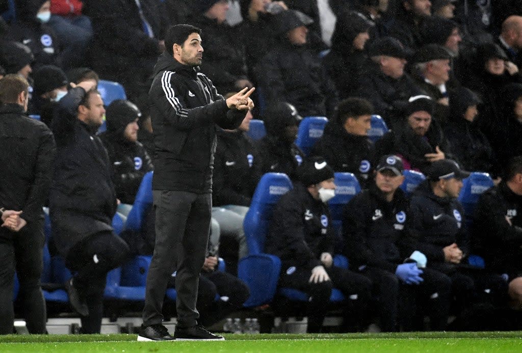 Mikel Arteta gives instructions to his team against Brighton (Ashley Western/PA) (PA Wire)