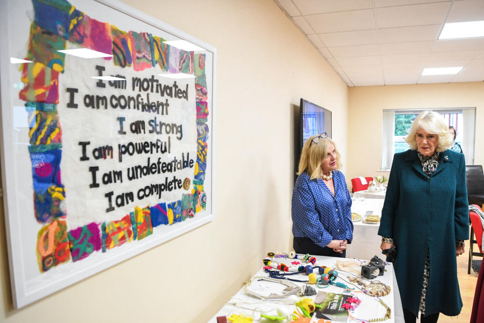 BELFAST, NORTHERN IRELAND - SEPTEMBER 30: Camilla, Duchess of Cornwall visits  Belfast and Lisburn Women’s Aid on September 30, 2020 in Belfast, United Kingdom. (Photo by Pool/Samir Hussein/WireImage)