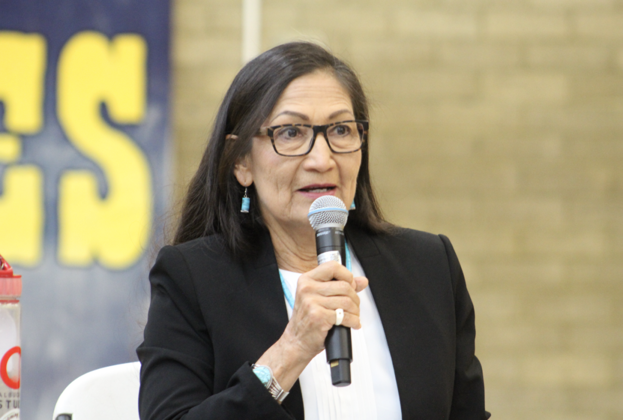 U.S. Secretary of the Interior Deb Haaland greets crowd at 