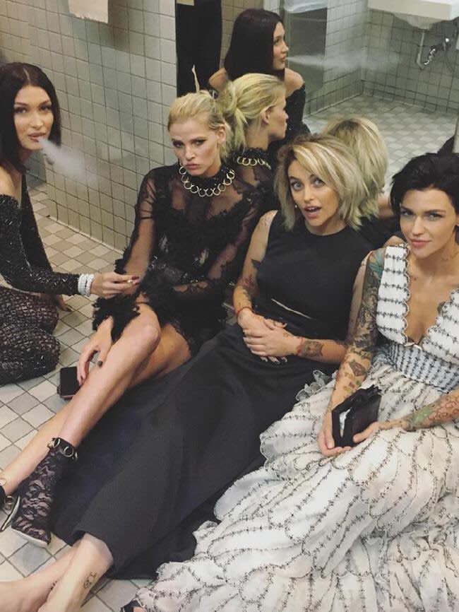 <i>Stars including Bella Hadid were spotted smoking inside the Met Gala [Photo: Snapchat/parisjackson]</i>