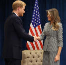 <p>On Saturday, Prince Harry met with U.S. first lady Melania Trump for the <span>first time</span> as she lead the USA team delegation to the Invictus Games “Thank you. Thank you so much for coming,” Harry said. </p>