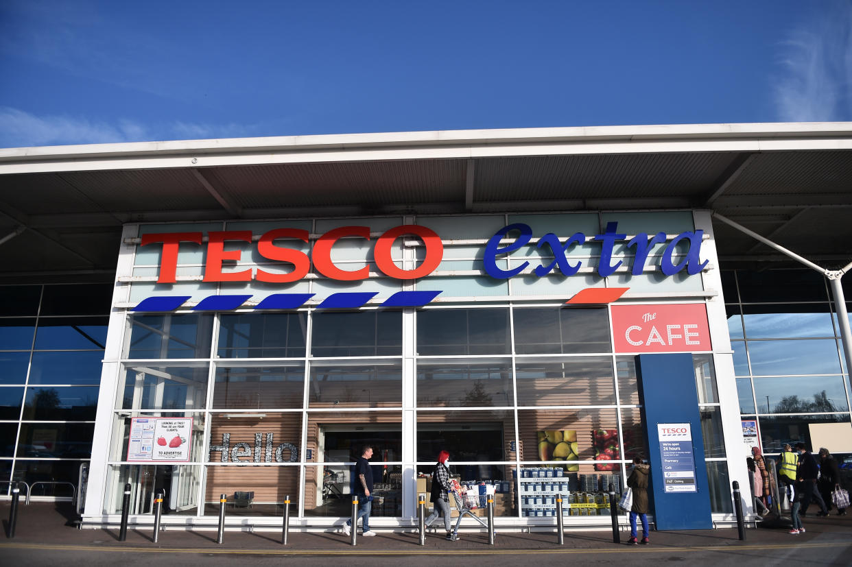 STOKE-ON-TRENT-ENGLAND - NOVEMBER 22: The shop front of supermarket chain Tesco is seen on November 22, 2020 in Stoke-on-Trent, England . (Photo by Nathan Stirk/Getty Images)