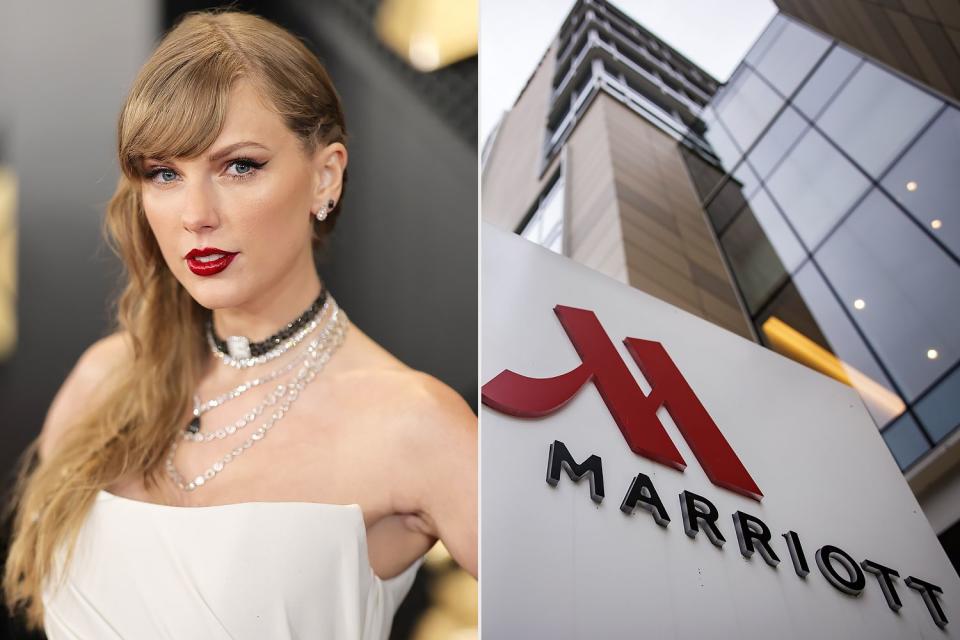 <p>Neilson Barnard/Getty; Sipa via AP</p> Taylor Swift and a Marriott hotel