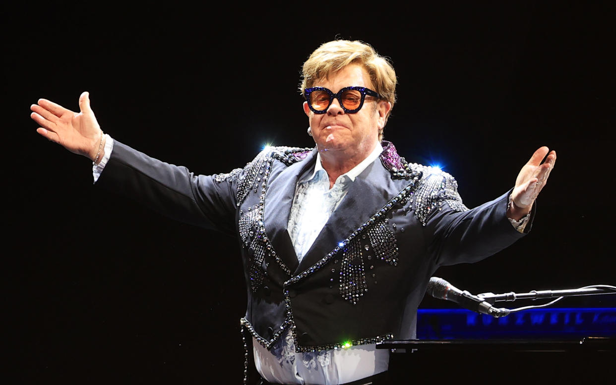 Elton John performs during the first UK stop on his 