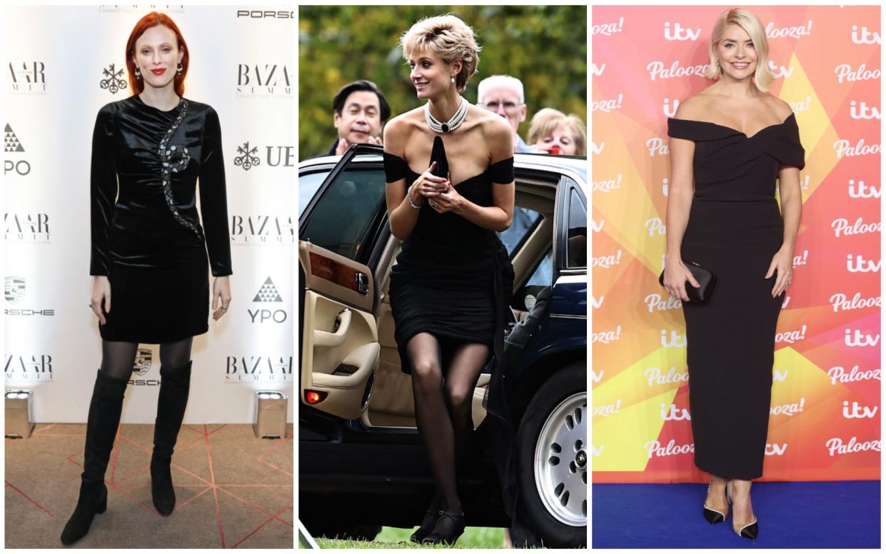 Karen Elson, Elizabeth Debicki as Diana in the Revenge Dress, and Holly Willoughby are sporting the modern LBD - Getty Images 