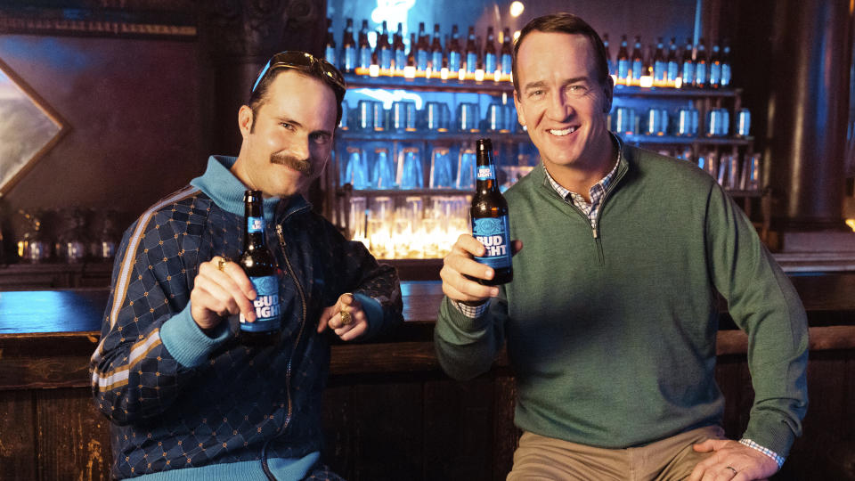 This image provided by Bud Light shows the Bud Light 2024 Super Bowl NFL football spot. (Bud Light via AP)