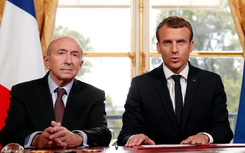 Emmanuel Macron was furious that Gérard Collomb, 70, the interior minister, has reportedly been nicknamed “His Most Senile Highness”  - Credit: AP