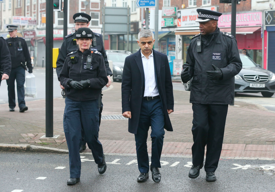 <em>London Mayor Sadiq Khan has joined police to look for weapons in London (PA)</em>
